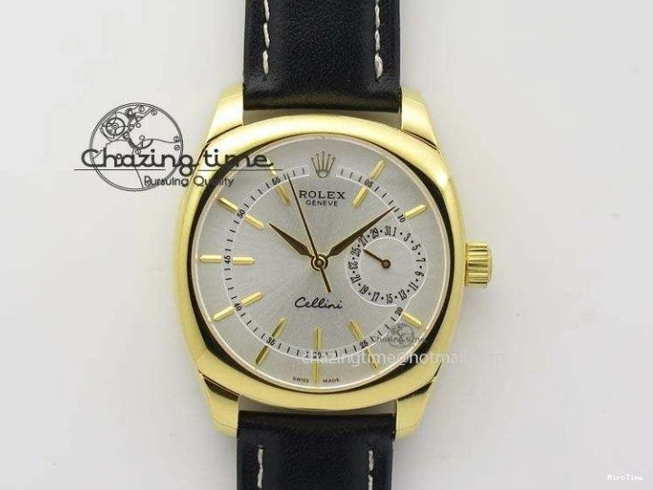 MiroTime 0114 Stylish Cellini Date YG White Stick Dial On Black Leather Strap A 3881